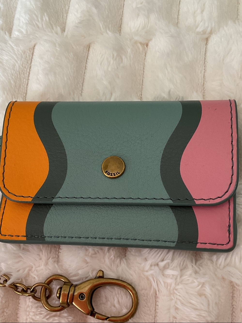 Fossil Leather Card Case in Pink, Orange and Sage Green